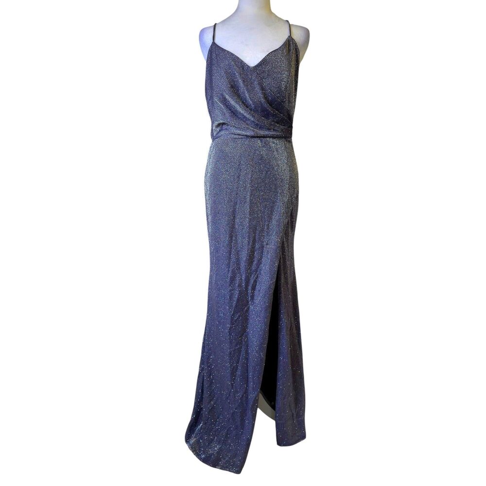 VTG LA SCALA Maxi Dress Sparkle Blue Formal Shimmer Embellished Slit Luxury Hoco